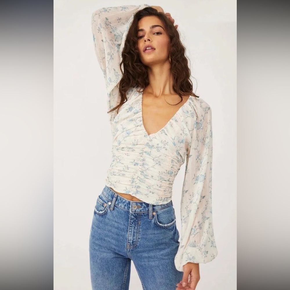 Floral V-Neck Ruched Top